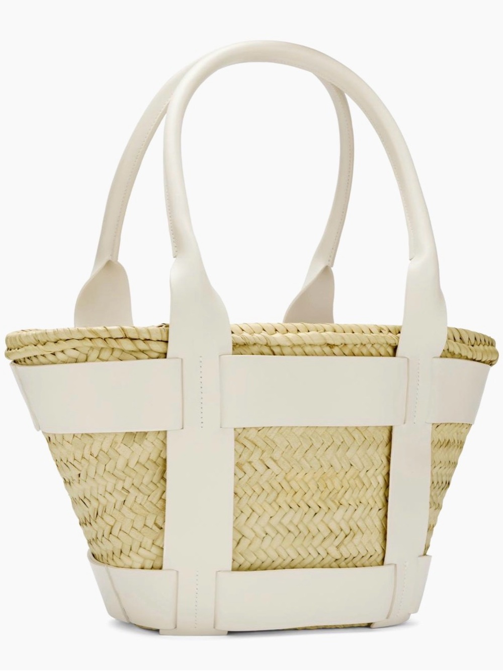 Woven Straw Satchel with Cream Trim